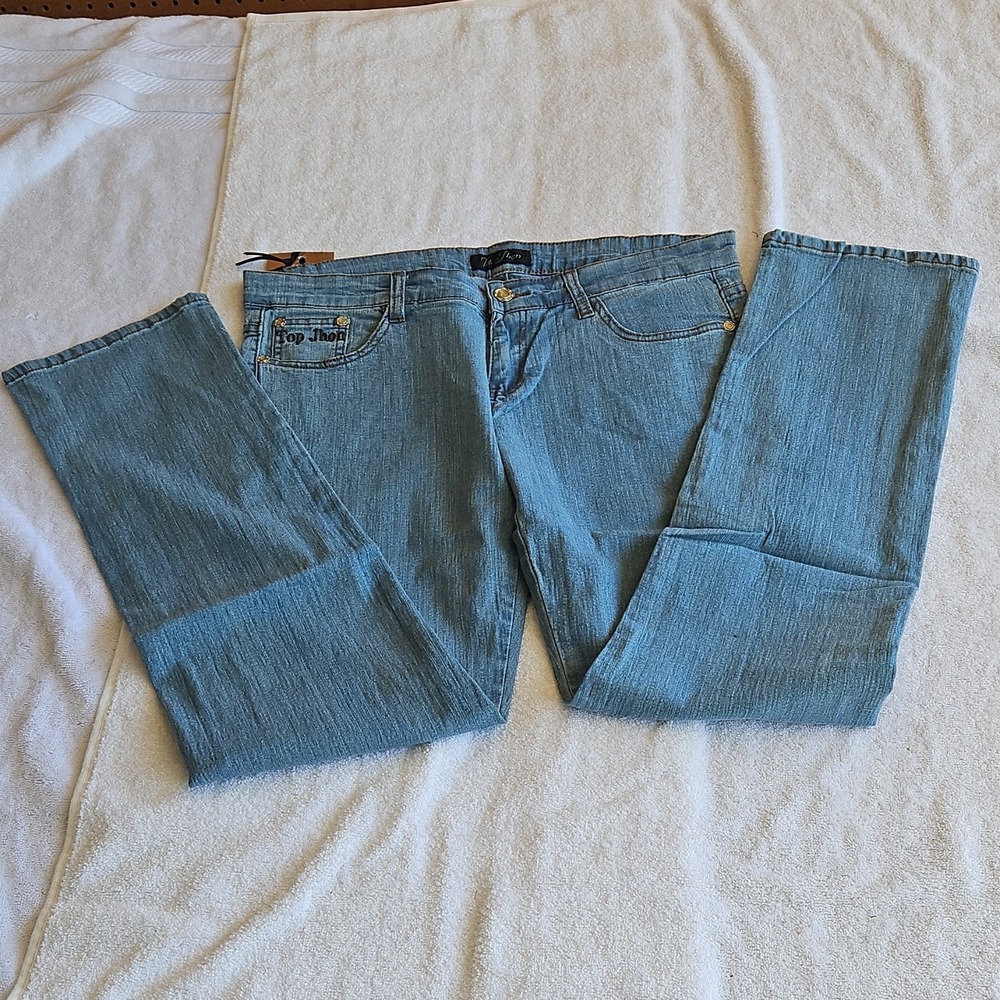 Top Jhon Women's Blue Straight Jeans‎ Stretch Denim 5-Pocket Button